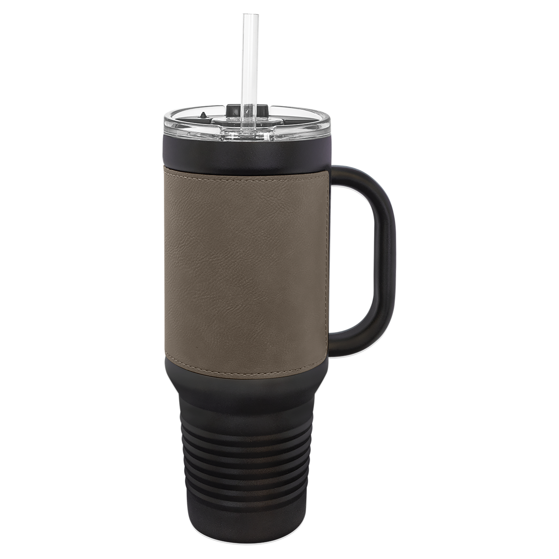 Black with Gray Leatherette 40 oz. Travel Mug with Straw