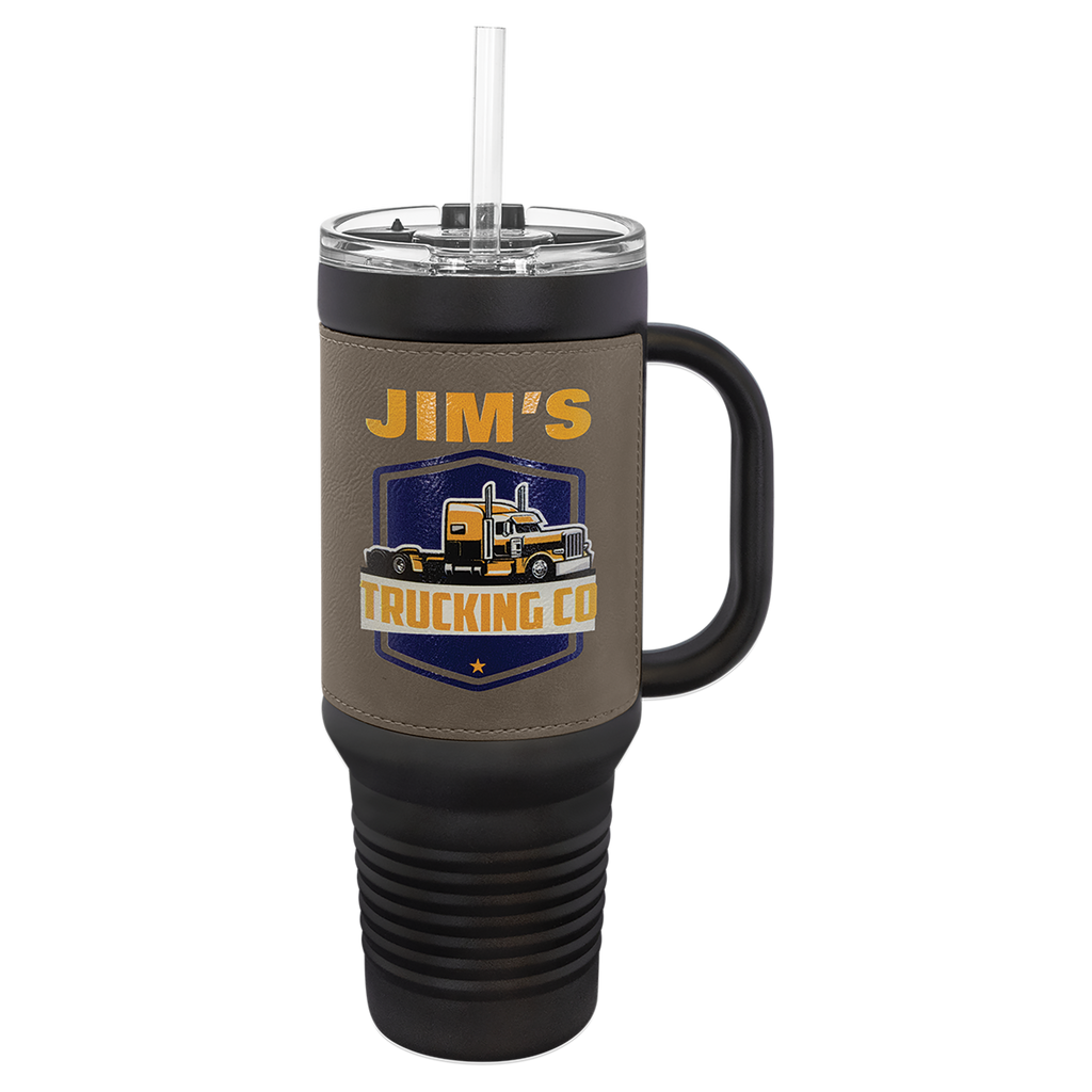 Black with Gray Leatherette 40 oz. Travel Mug with Straw