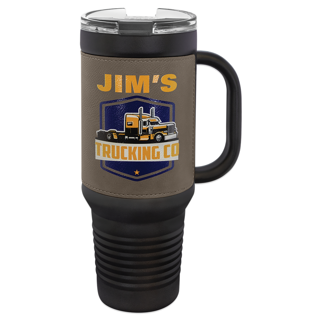 Black with Gray Leatherette 40 oz. Travel Mug with Straw