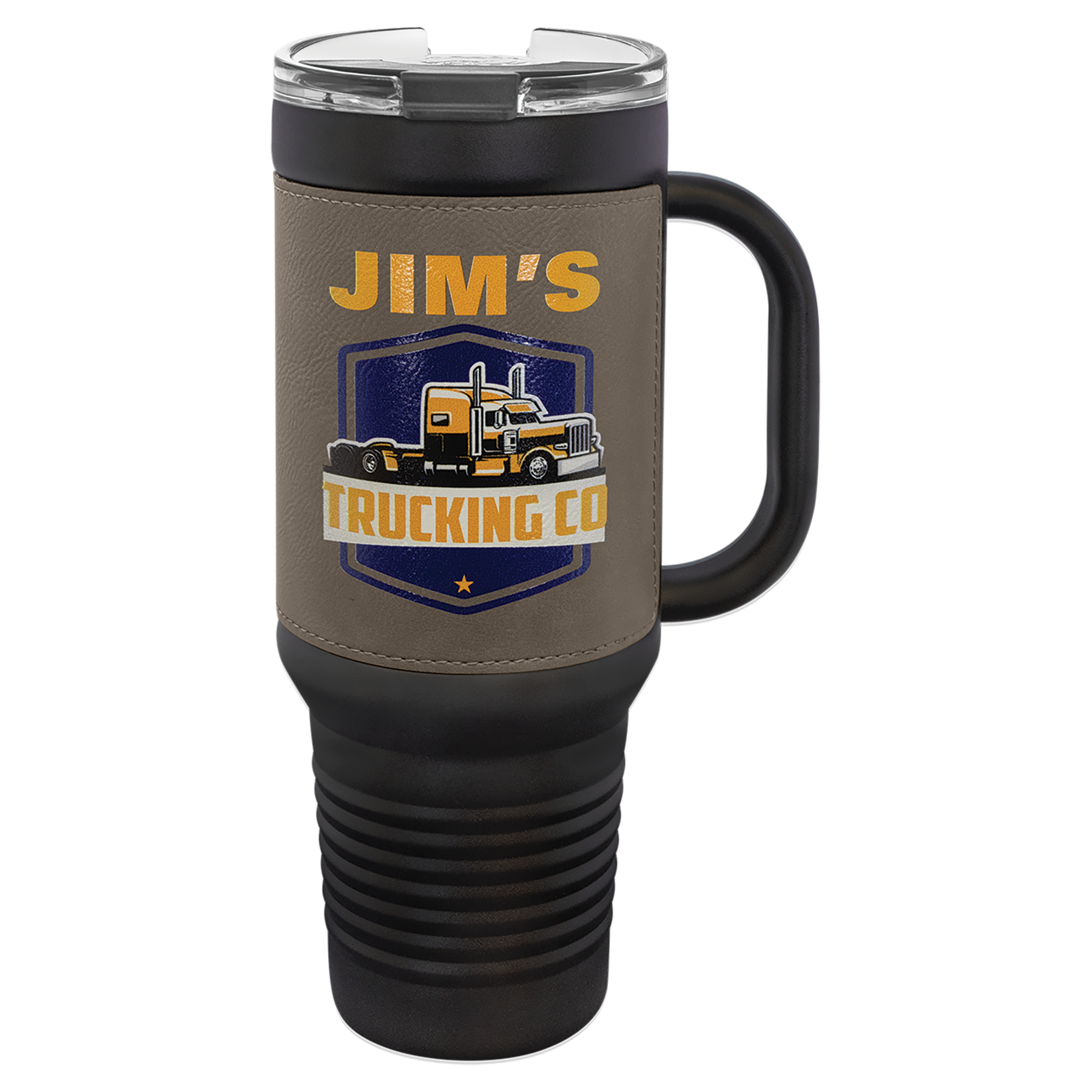 Black with Gray Leatherette 40 oz. Travel Mug with Straw