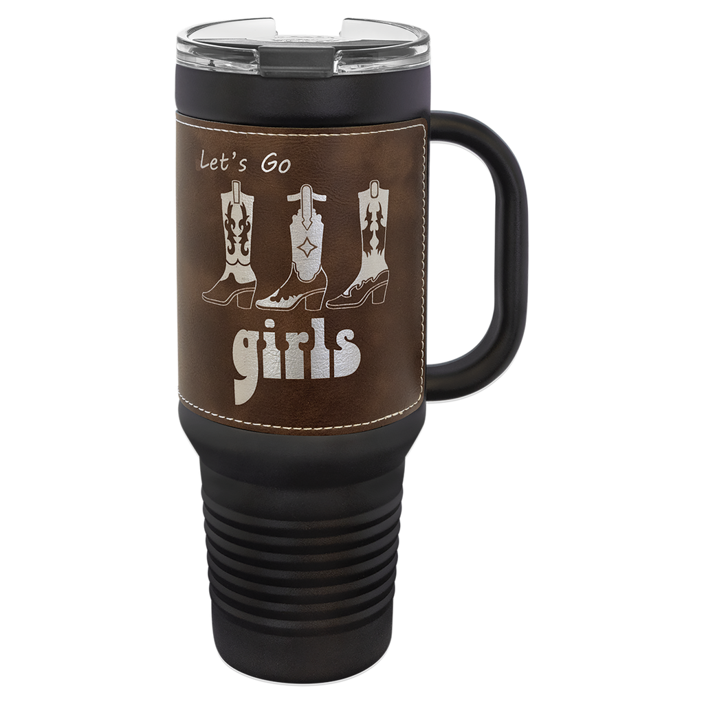 Black with Rustic/Silver Leatherette 40 oz. Travel Mug with Straw