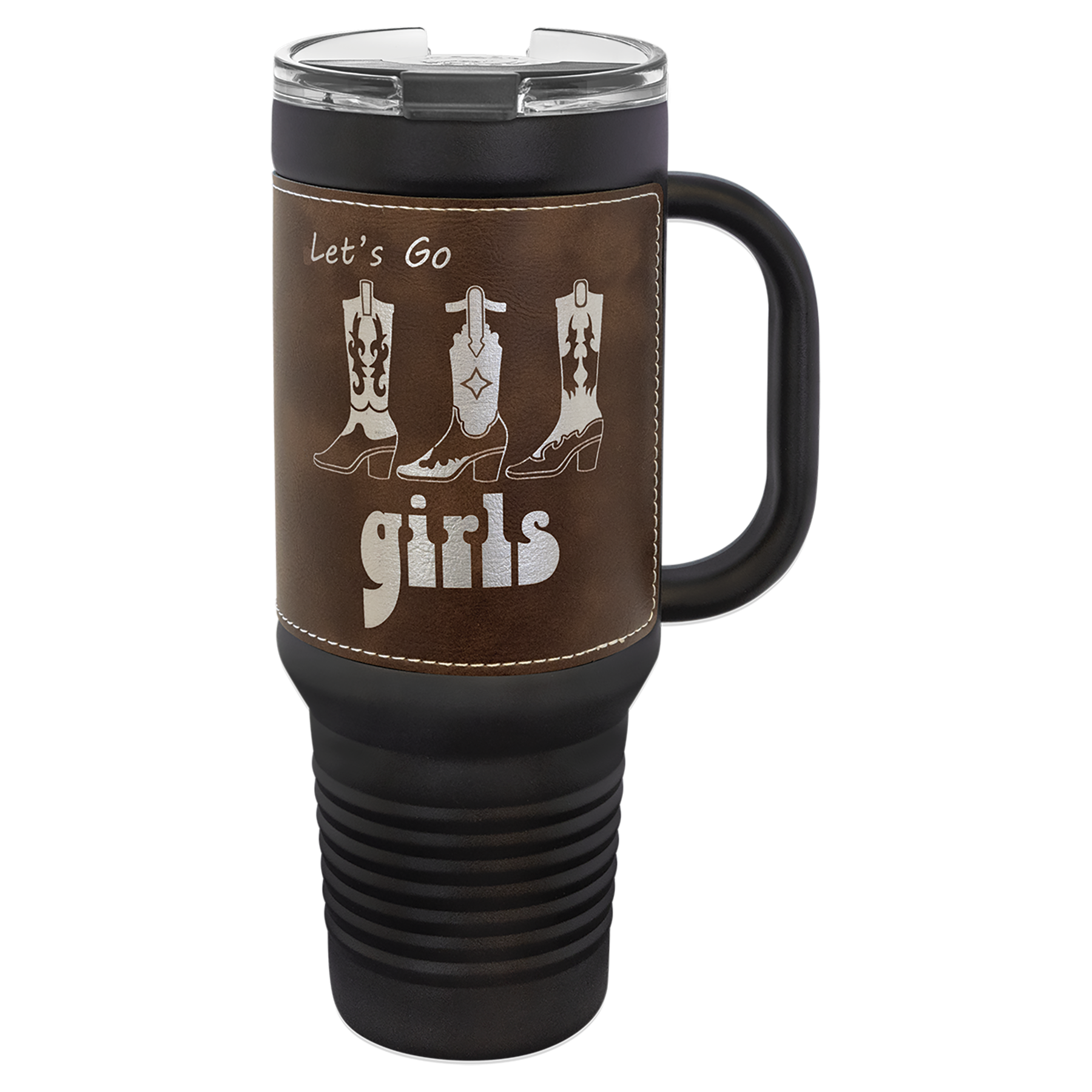 Black with Rustic/Silver Leatherette 40 oz. Travel Mug with Straw