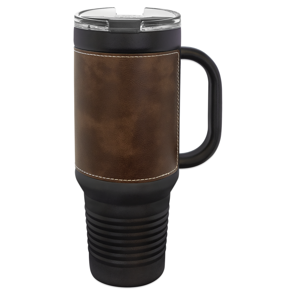Black with Rustic/Silver Leatherette 40 oz. Travel Mug with Straw blank-preview