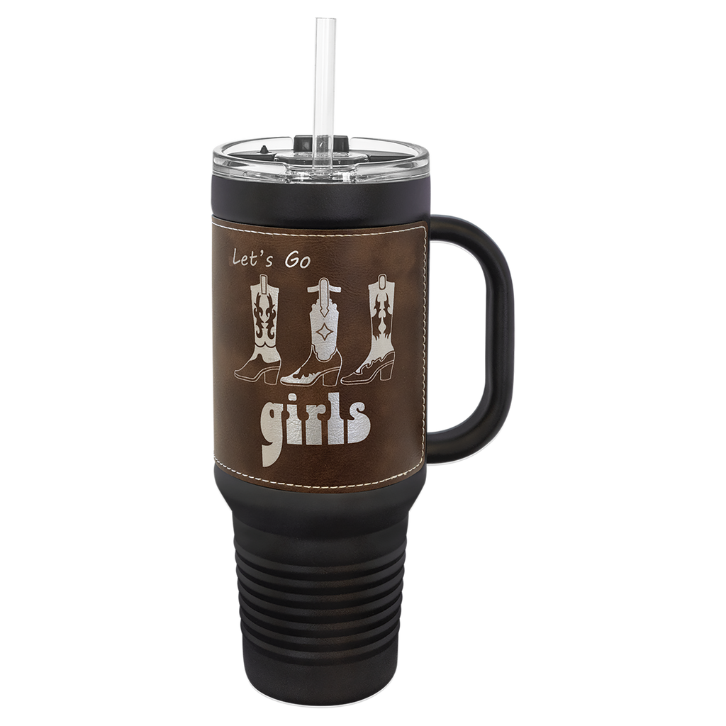 Black with Rustic/Silver Leatherette 40 oz. Travel Mug with Straw