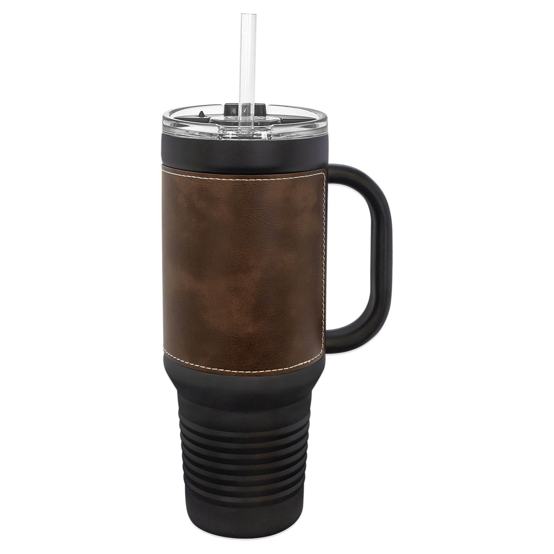 Black with Rustic/Silver Leatherette 40 oz. Travel Mug with Straw