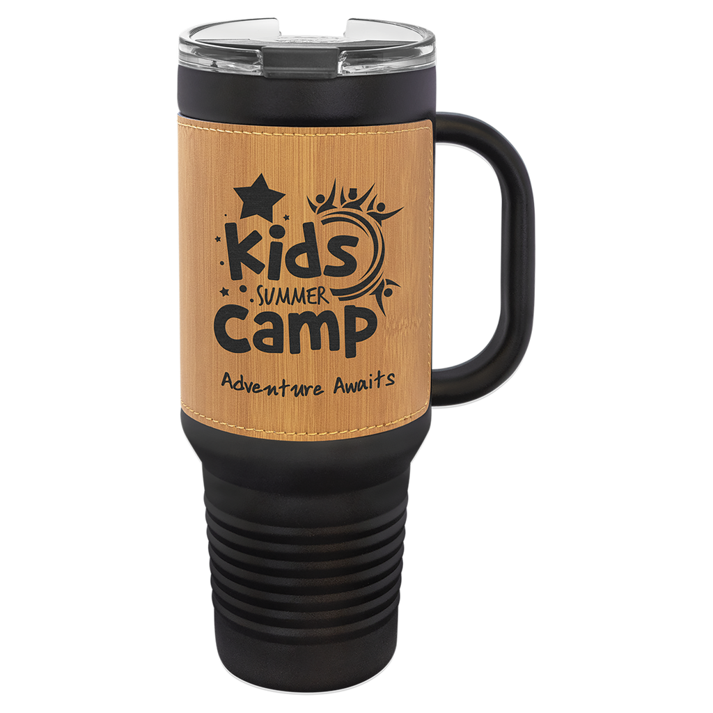 Black with Bamboo Leatherette 40 oz. Travel Mug with Straw