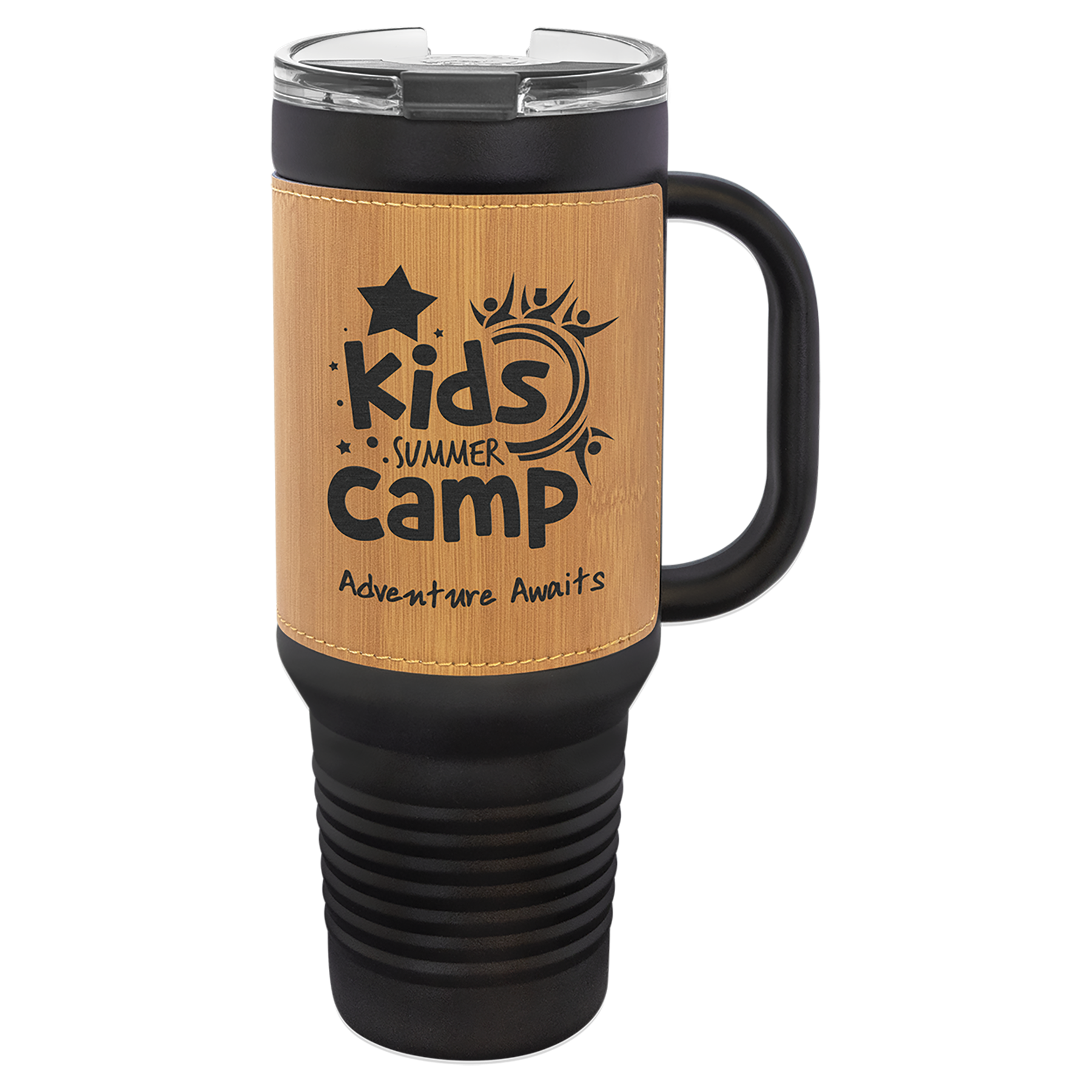 Black with Bamboo Leatherette 40 oz. Travel Mug with Straw