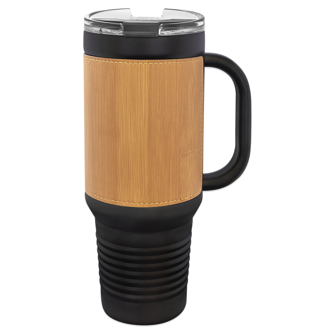 Black with Bamboo Leatherette 40 oz. Travel Mug with Straw preview