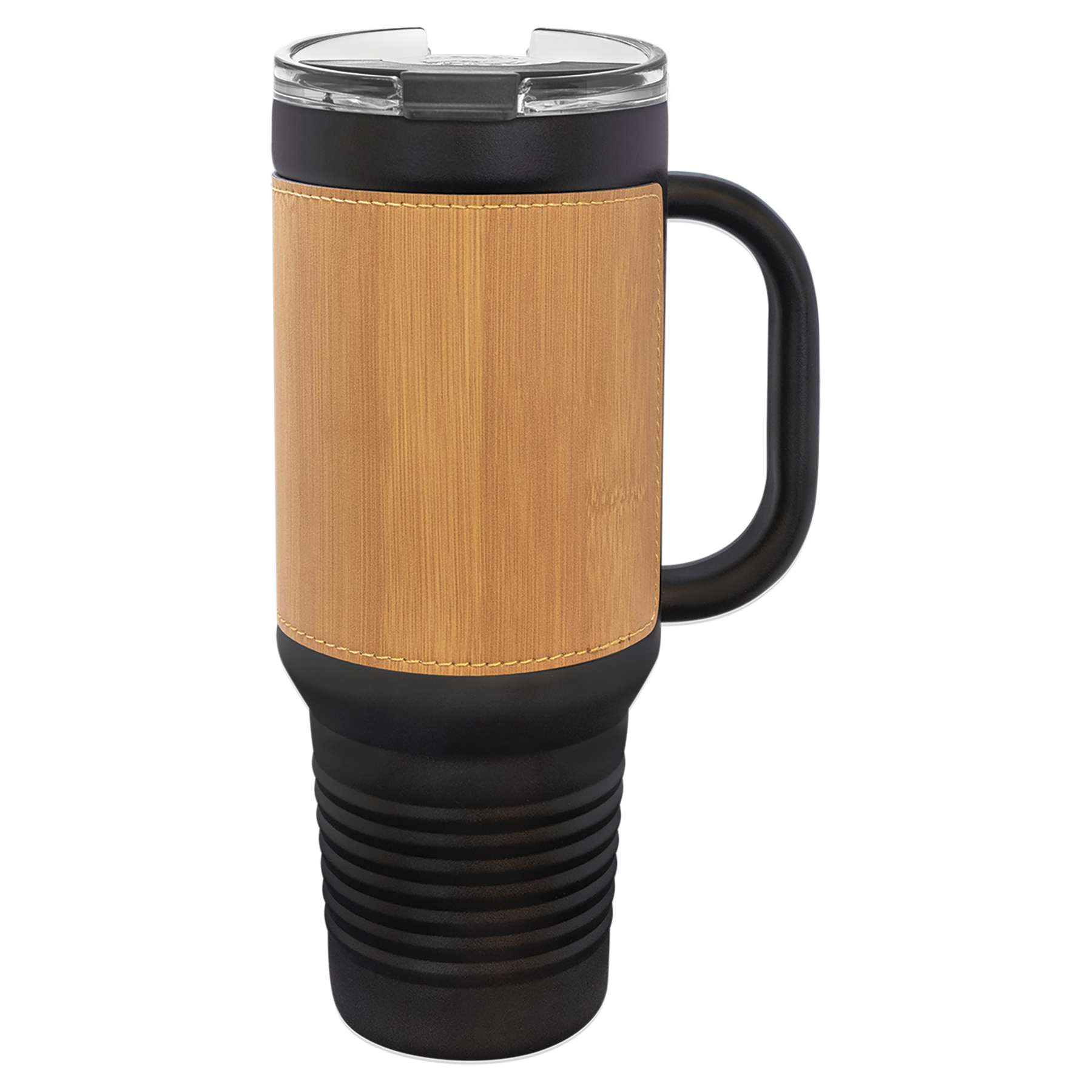 Black with Bamboo Leatherette 40 oz. Travel Mug with Straw blank-preview