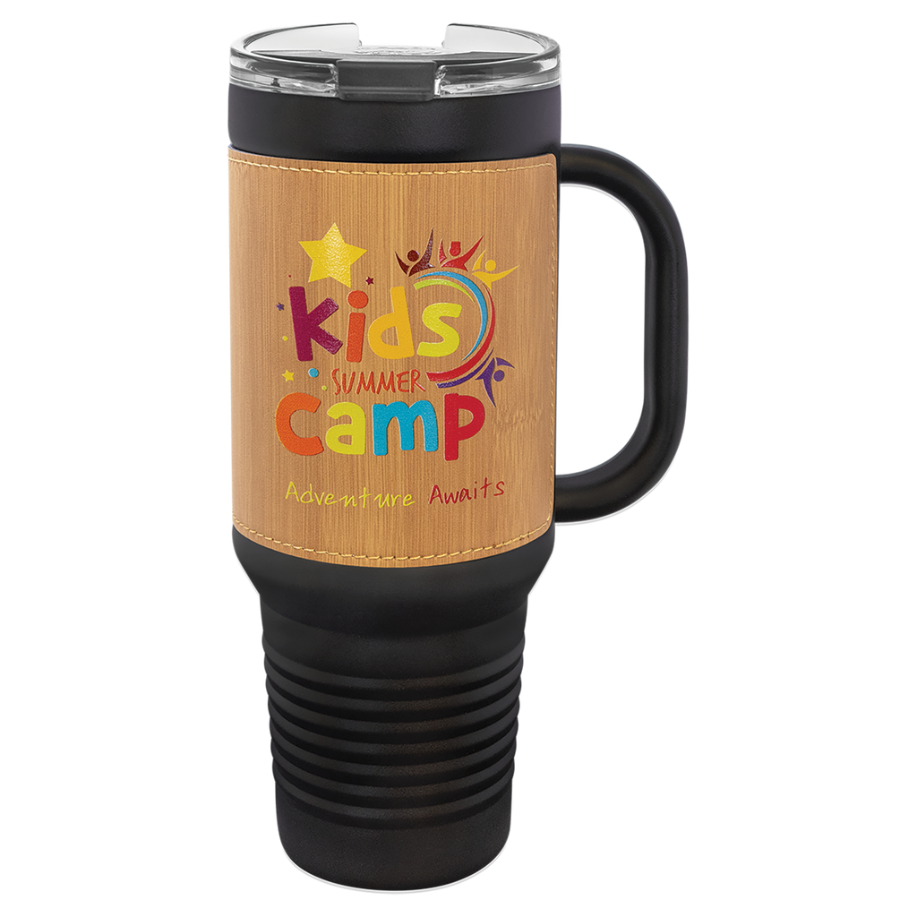 Black with Bamboo Leatherette 40 oz. Travel Mug with Straw