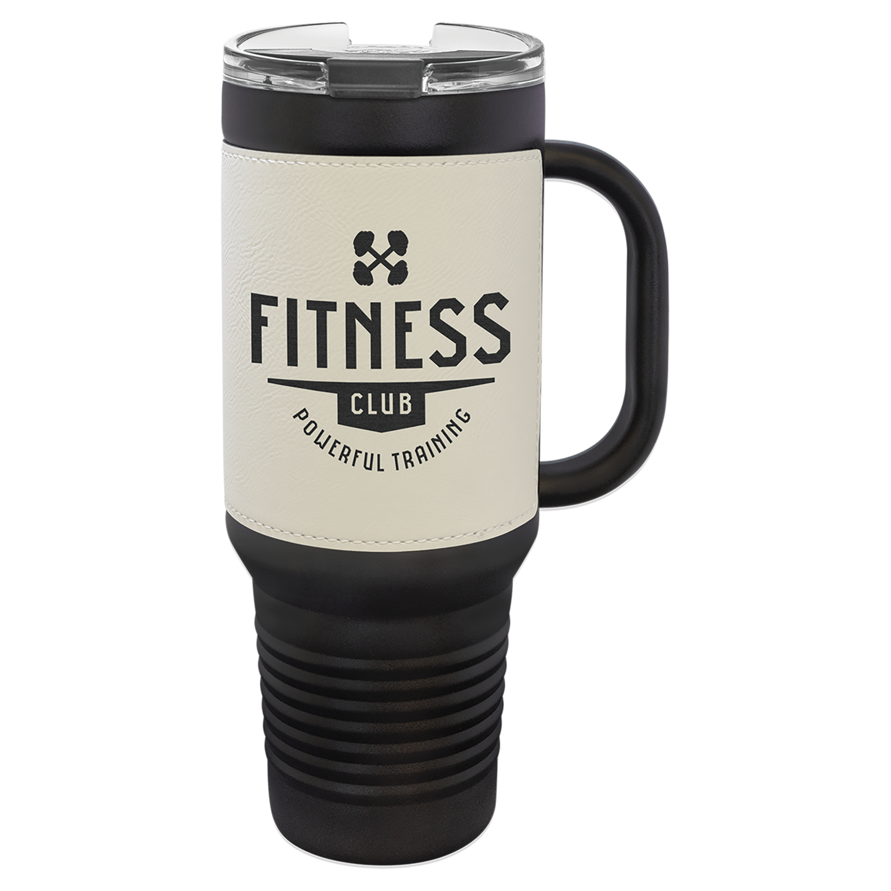 Black with White Leatherette 40 oz. Travel Mug with Straw