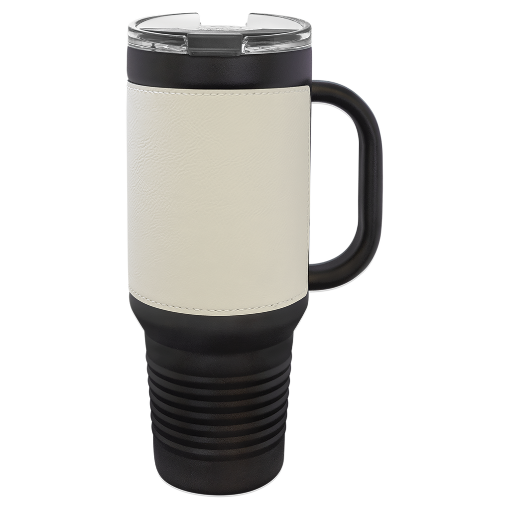 Black with White Leatherette 40 oz. Travel Mug with Straw blank-preview