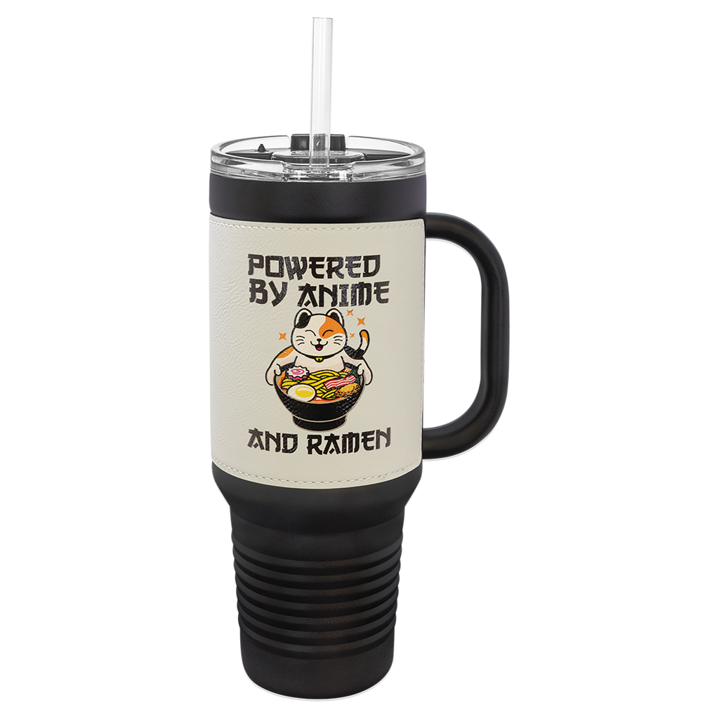 Black with White Leatherette 40 oz. Travel Mug with Straw