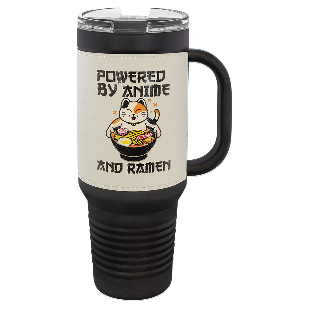 Black with White Leatherette 40 oz. Travel Mug with Straw