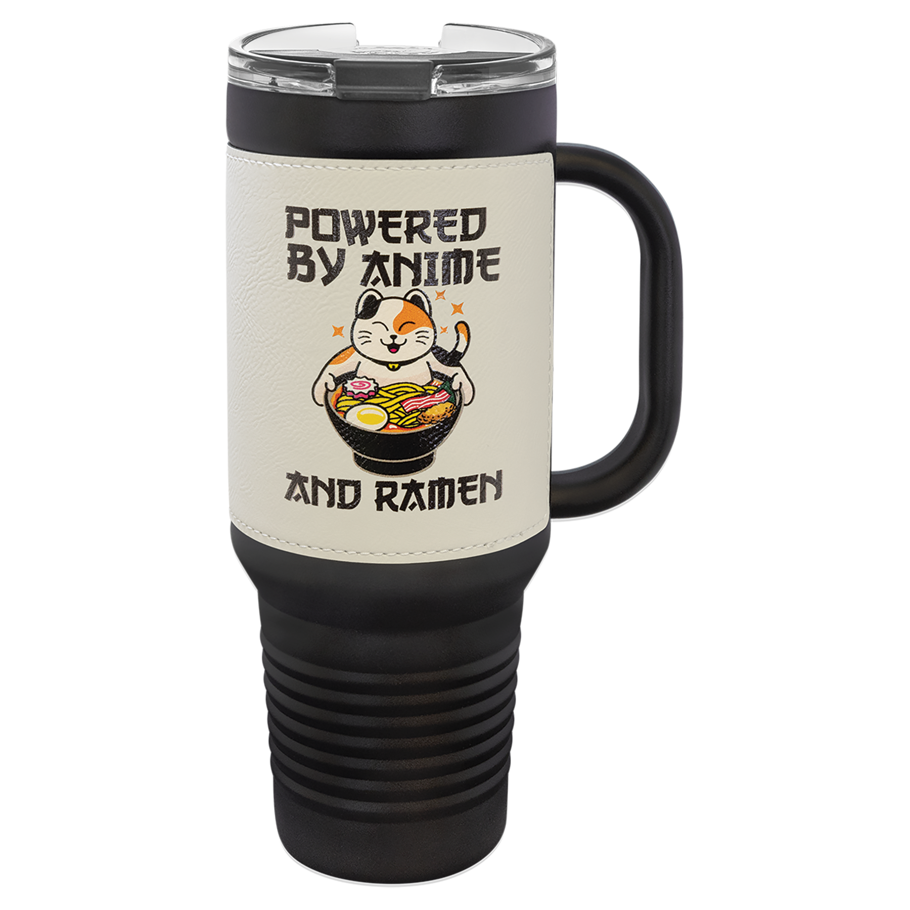 Black with White Leatherette 40 oz. Travel Mug with Straw