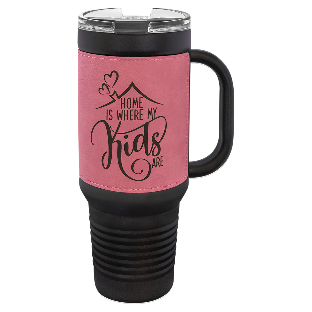 Black with Pink Leatherette 40 oz. Travel Mug with Straw