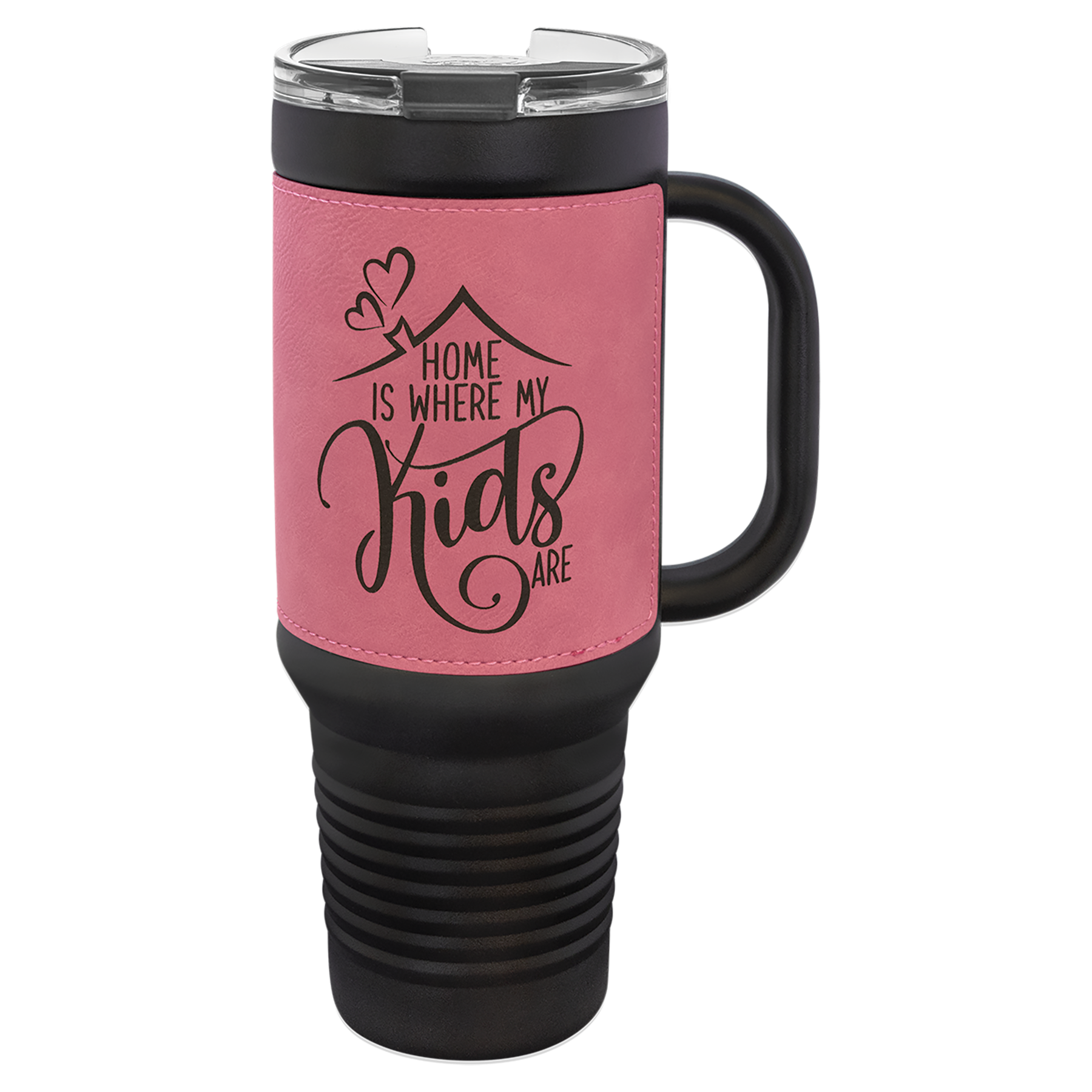 Black with Pink Leatherette 40 oz. Travel Mug with Straw