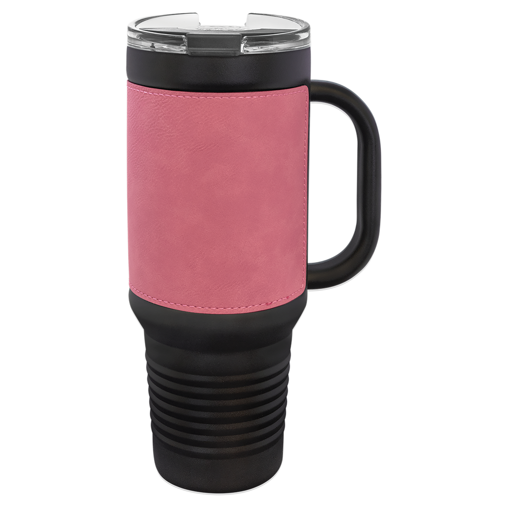Black with Pink Leatherette 40 oz. Travel Mug with Straw blank-preview