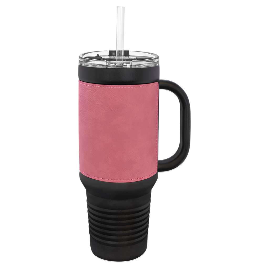 Black with Pink Leatherette 40 oz. Travel Mug with Straw