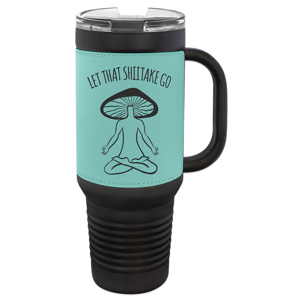 Black with Teal Leatherette 40 oz. Travel Mug with Straw