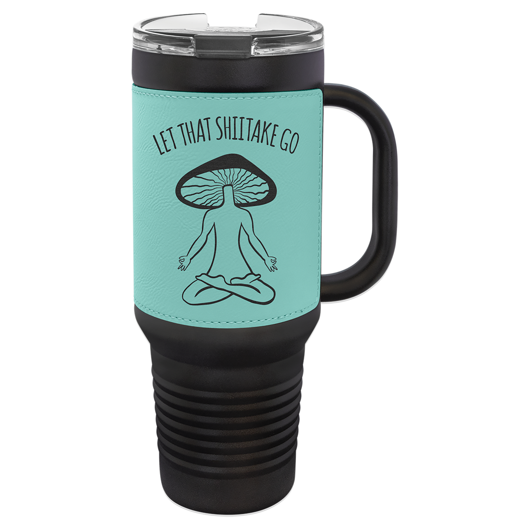 Black with Teal Leatherette 40 oz. Travel Mug with Straw
