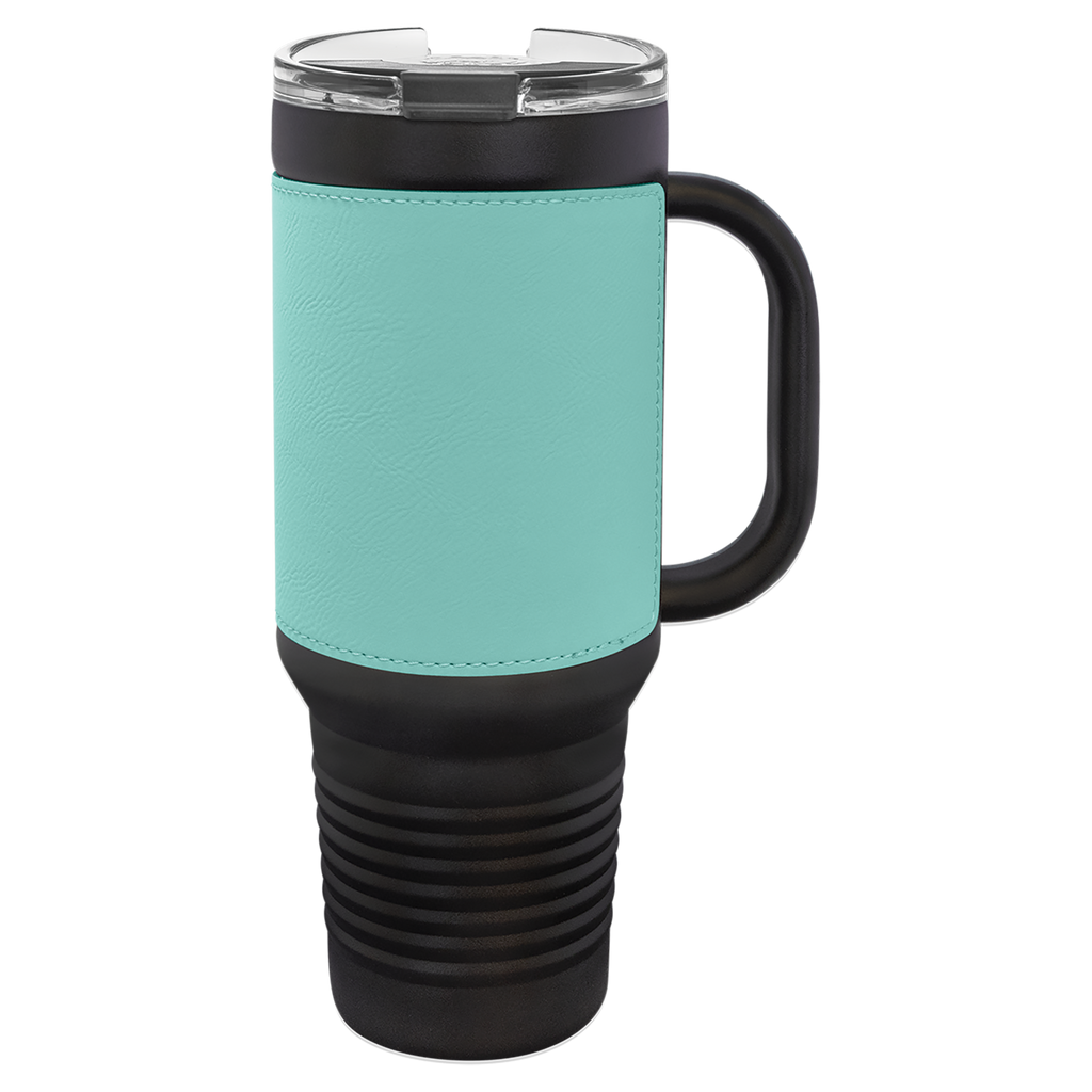 Black with Teal Leatherette 40 oz. Travel Mug with Straw blank-preview