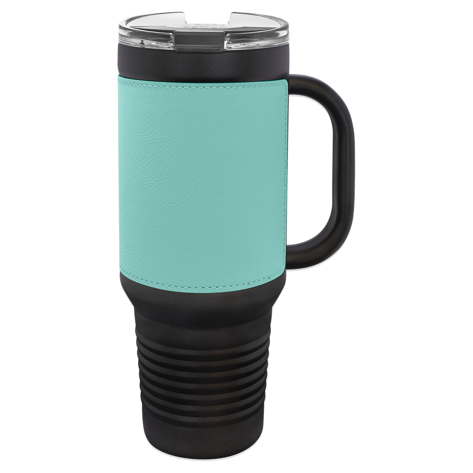 Black with Teal Leatherette 40 oz. Travel Mug with Straw blank-preview