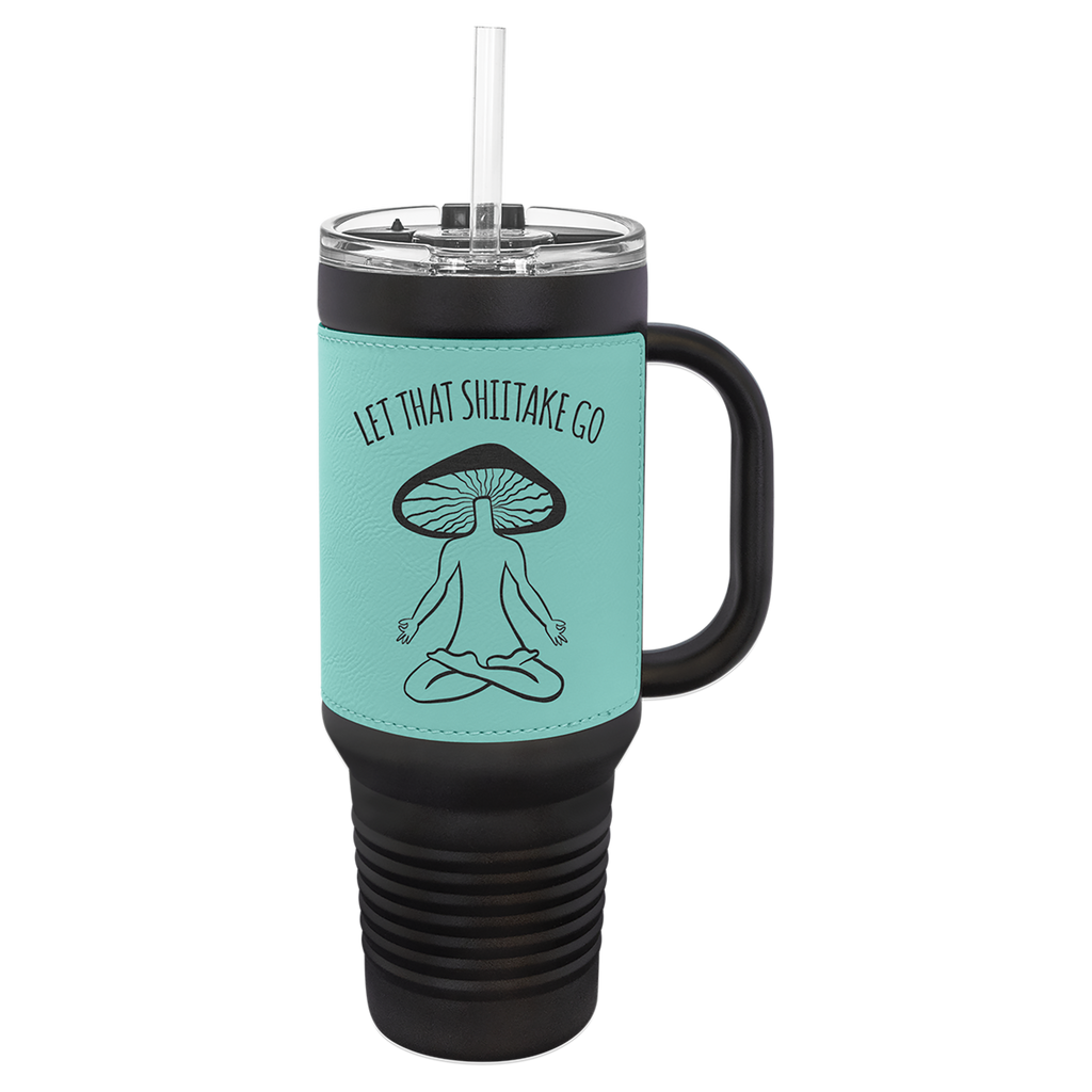 Black with Teal Leatherette 40 oz. Travel Mug with Straw