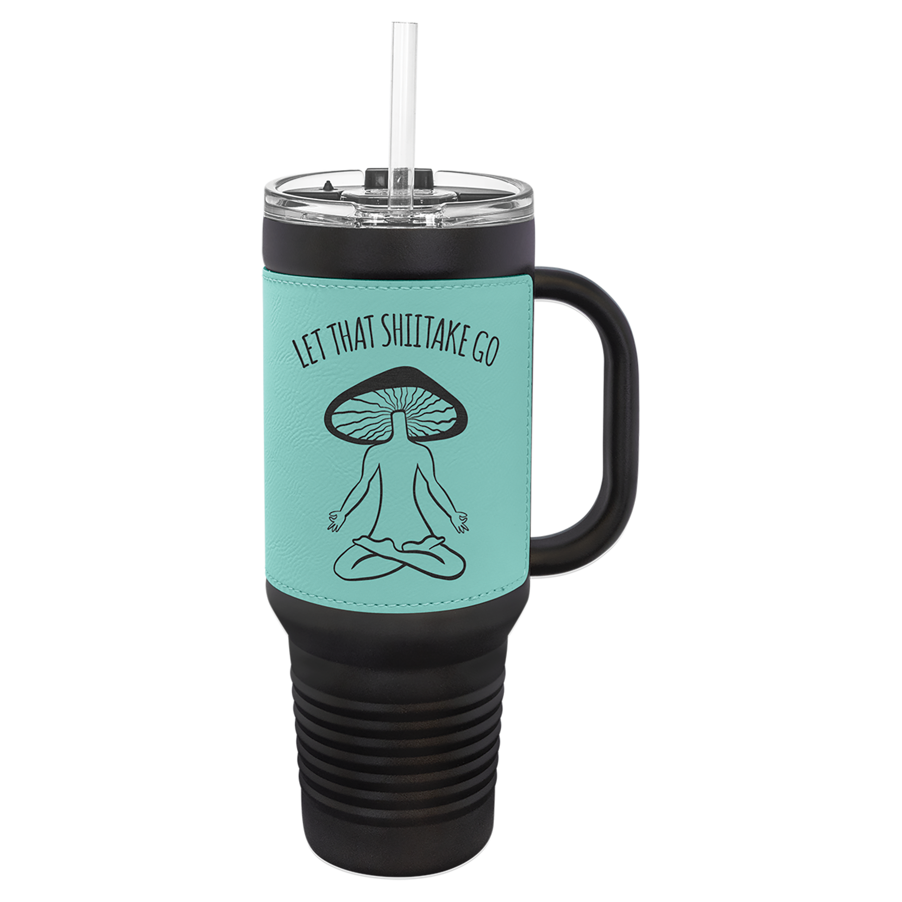 Black with Teal Leatherette 40 oz. Travel Mug with Straw