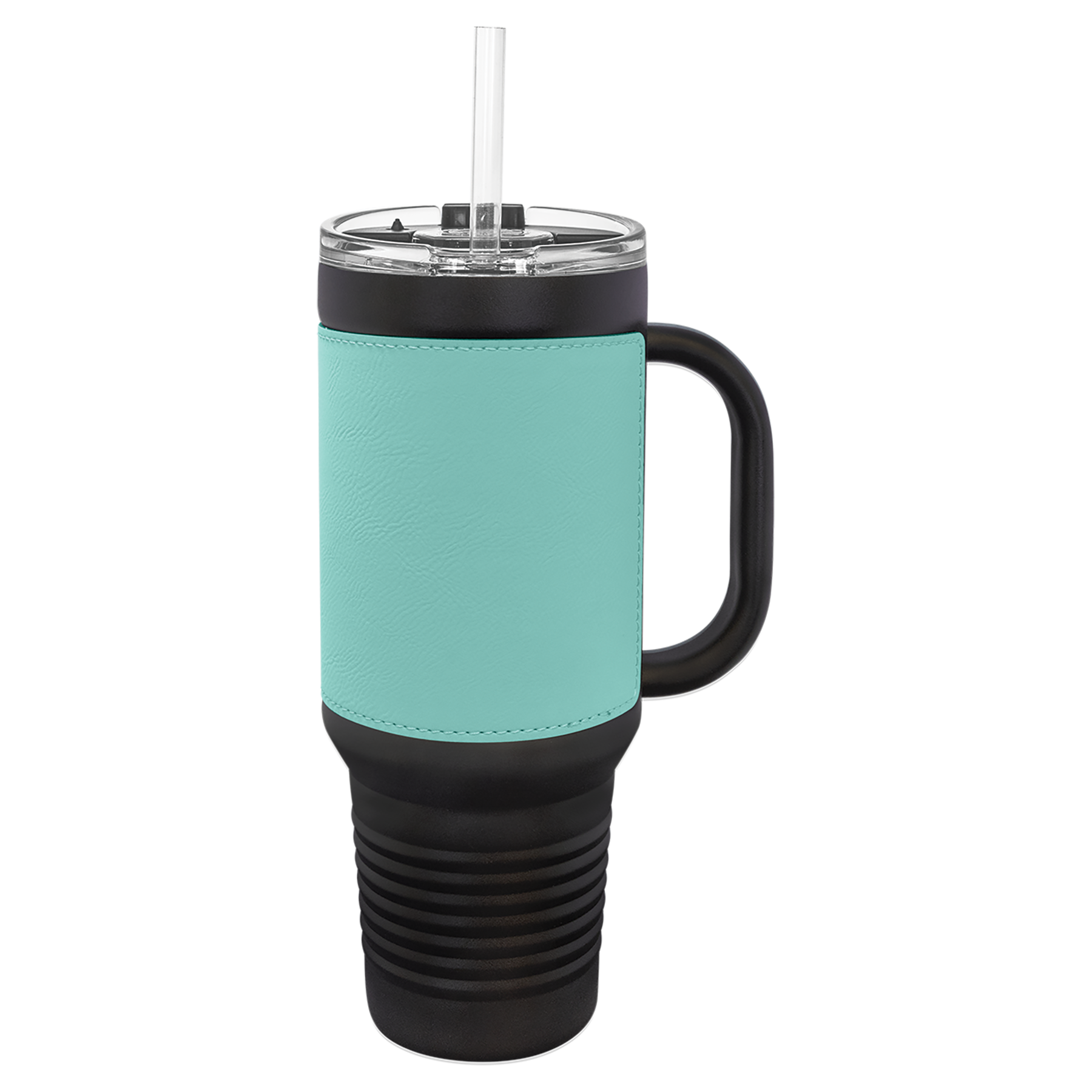 Black with Teal Leatherette 40 oz. Travel Mug with Straw