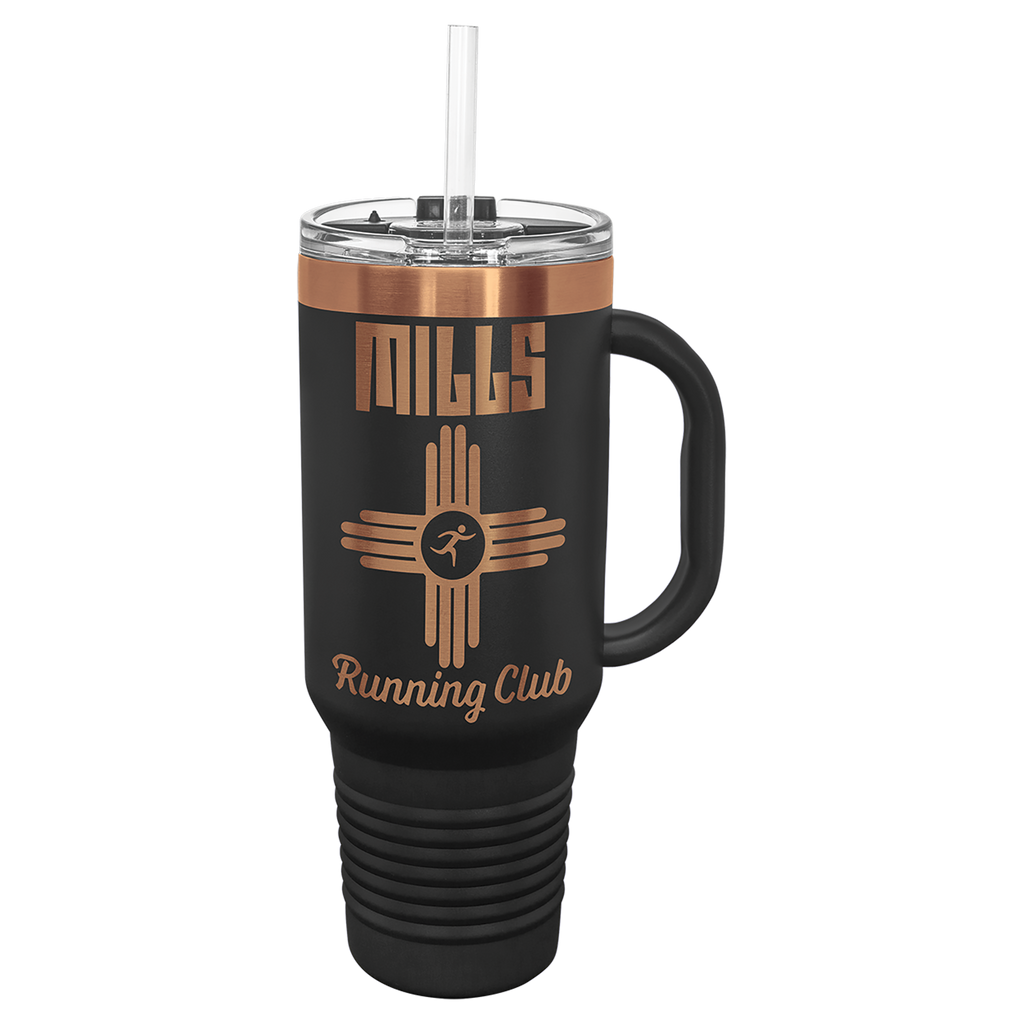 40 oz. Black/Rose Gold ION-Plated Travel Mug with Straw