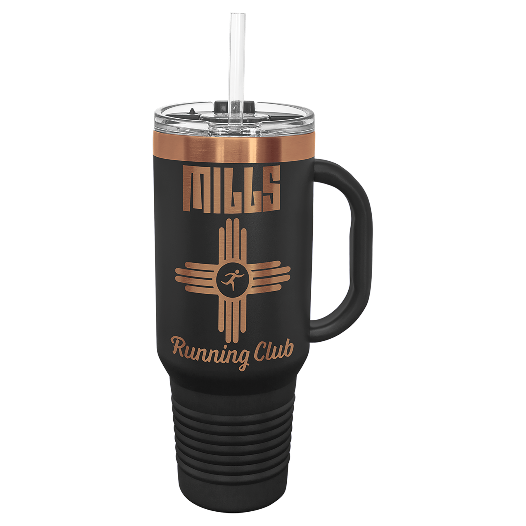 40 oz. Black/Rose Gold ION-Plated Travel Mug with Straw