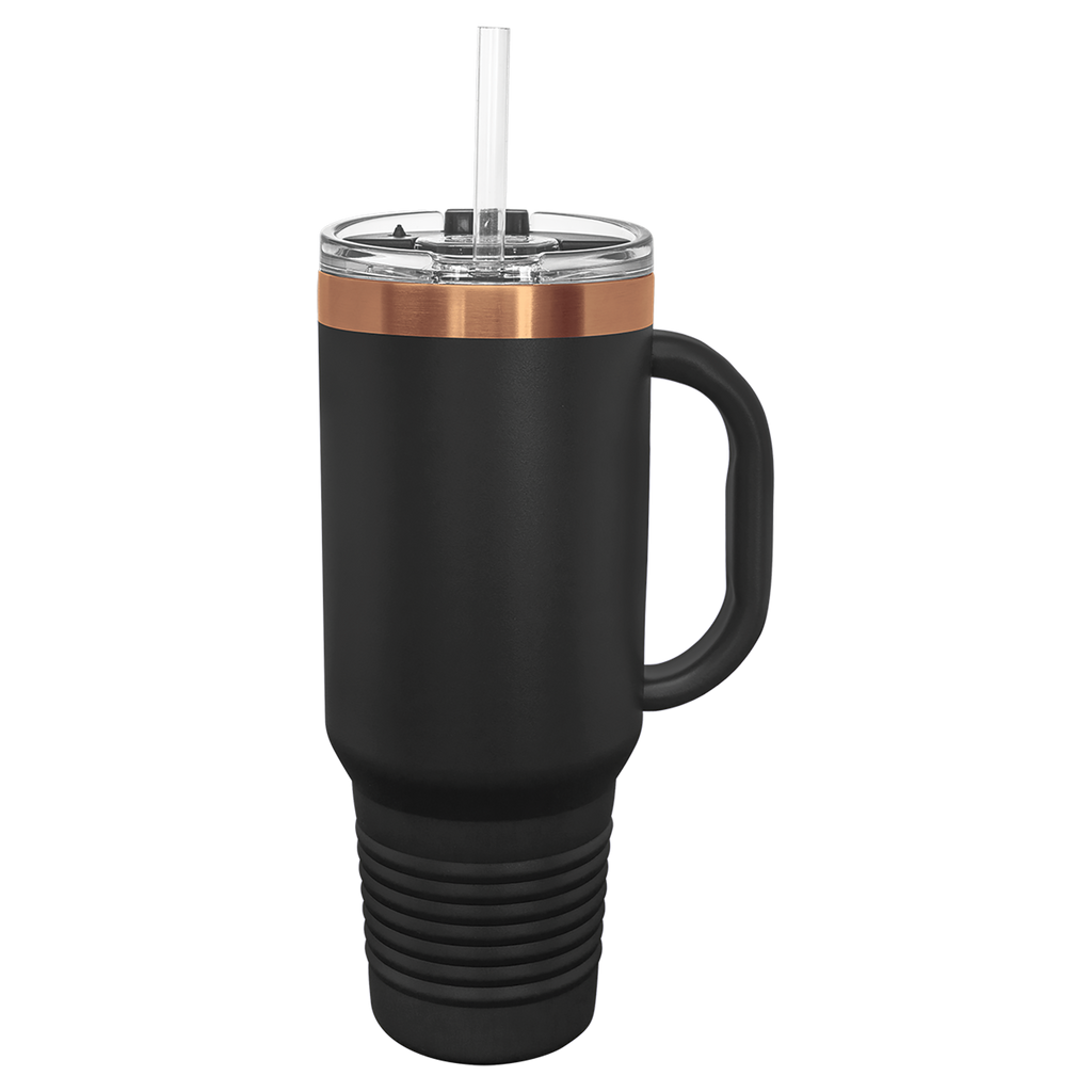 40 oz. Black/Rose Gold ION-Plated Travel Mug with Straw