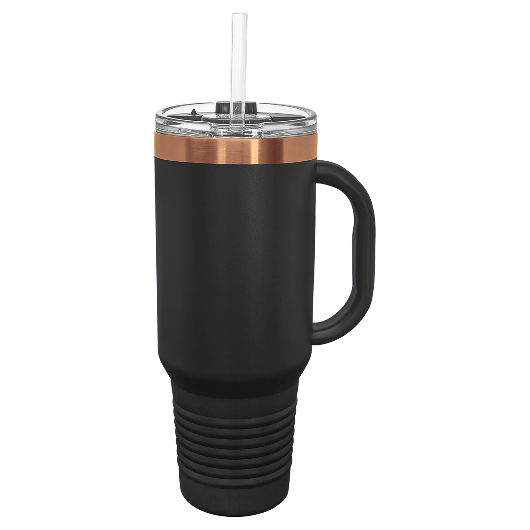 40 oz. Black/Rose Gold ION-Plated Travel Mug with Straw