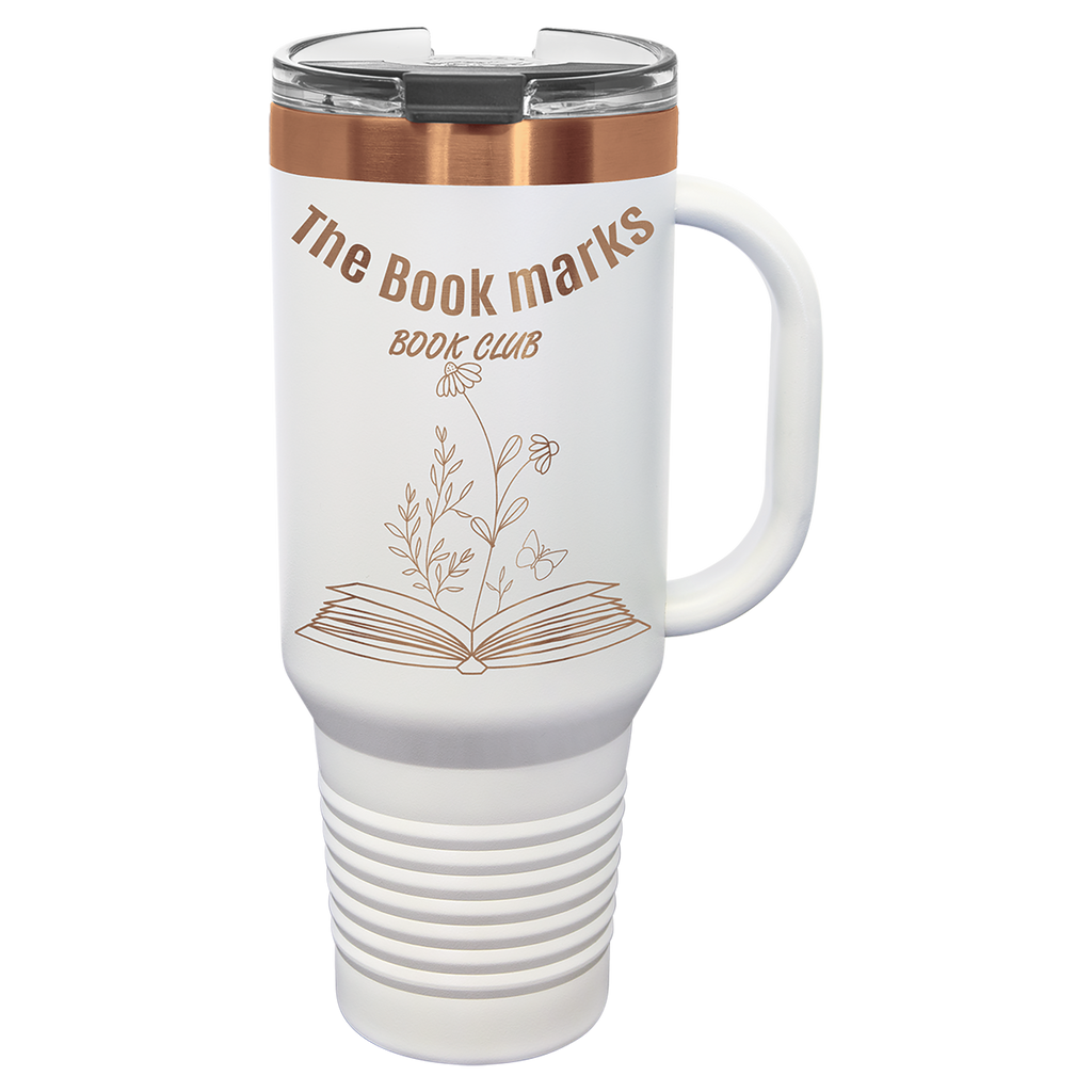 40 oz. White/Rose Gold ION-Plated Travel Mug with Straw