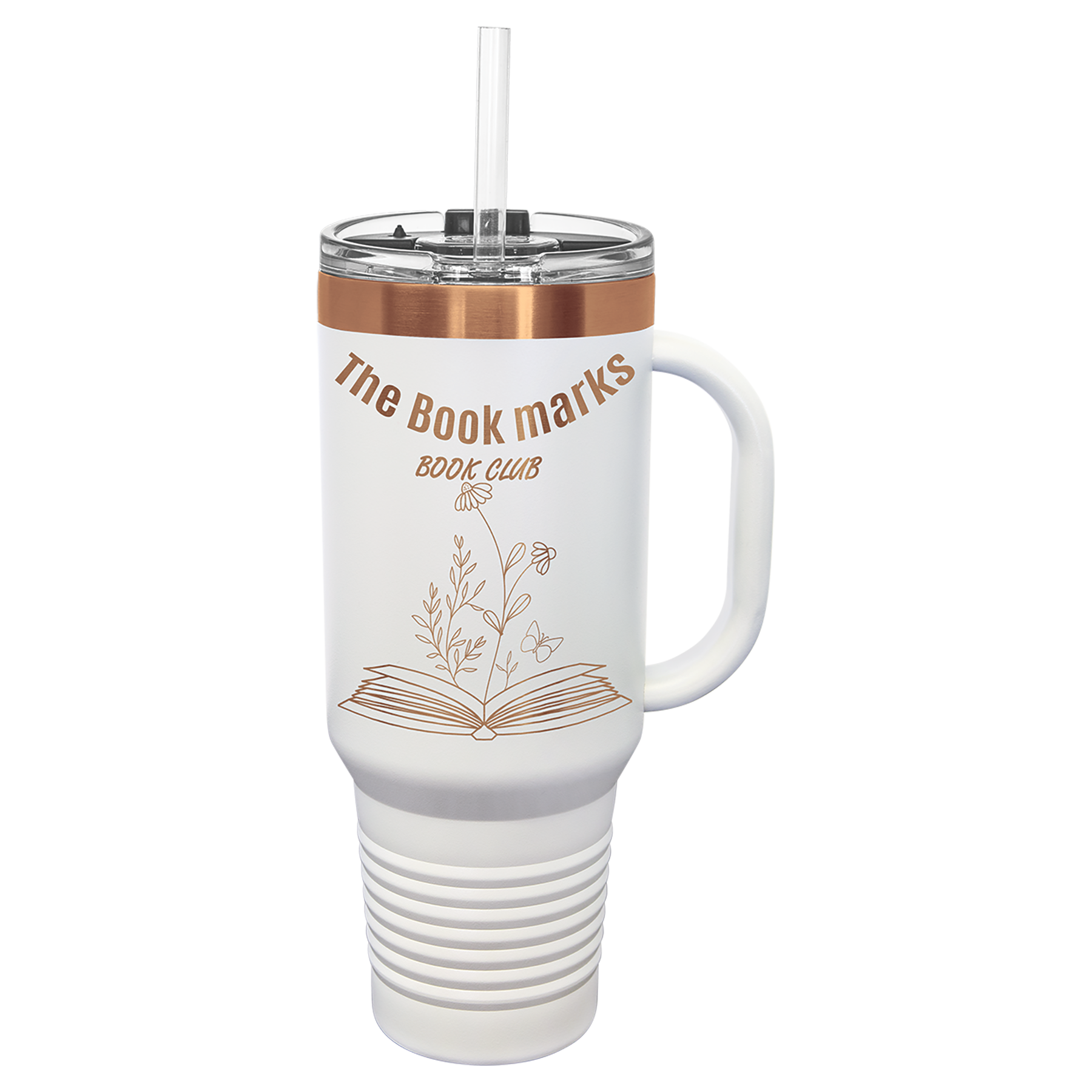 40 oz. White/Rose Gold ION-Plated Travel Mug with Straw