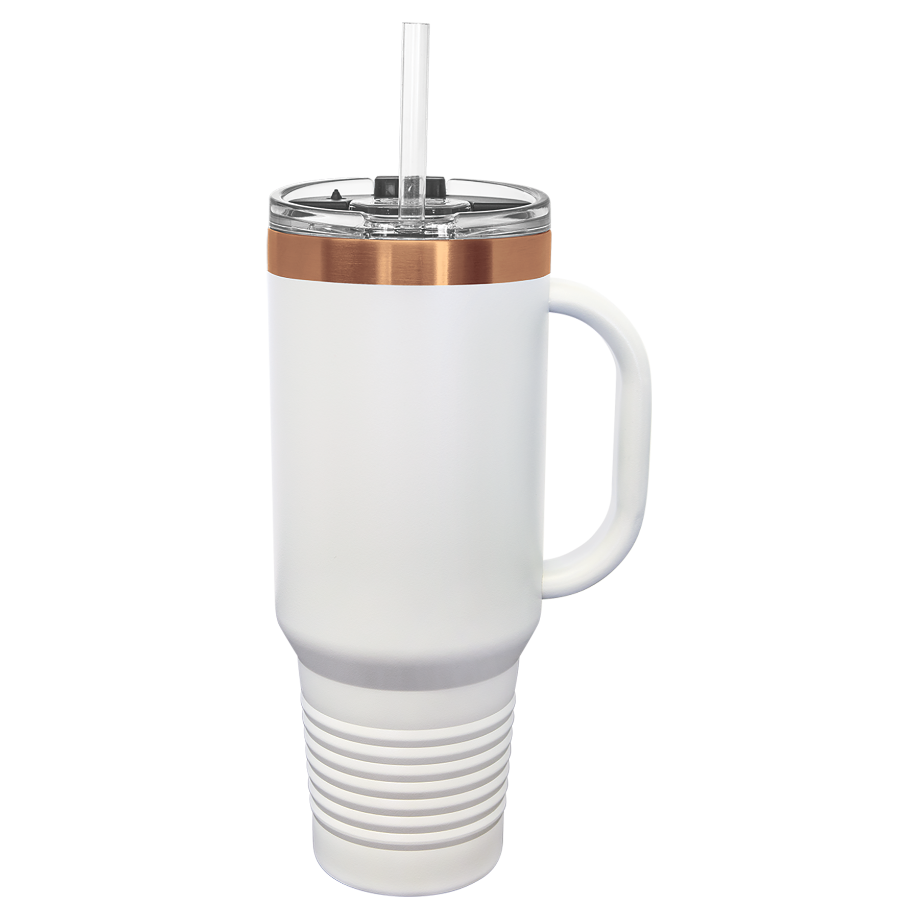 40 oz. White/Rose Gold ION-Plated Travel Mug with Straw