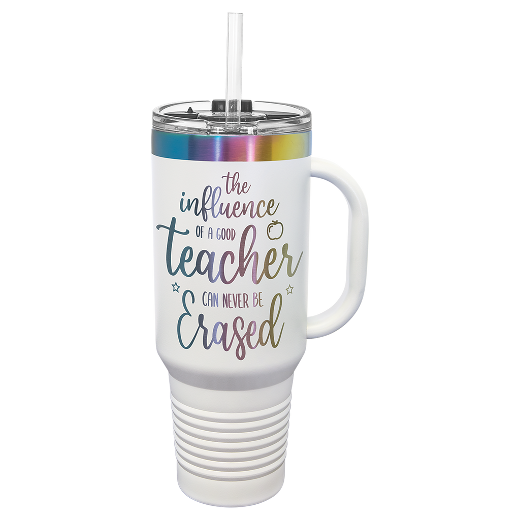40 oz. White/Prism ION-Plated Travel Mug with Straw
