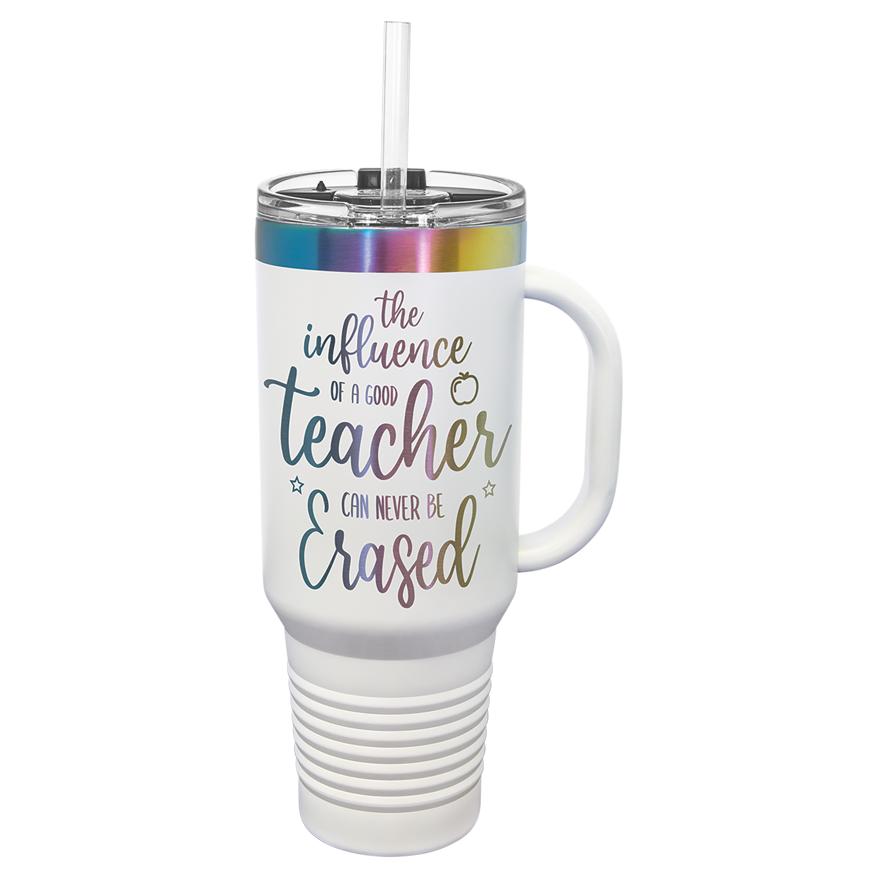 40 oz. White/Prism ION-Plated Travel Mug with Straw