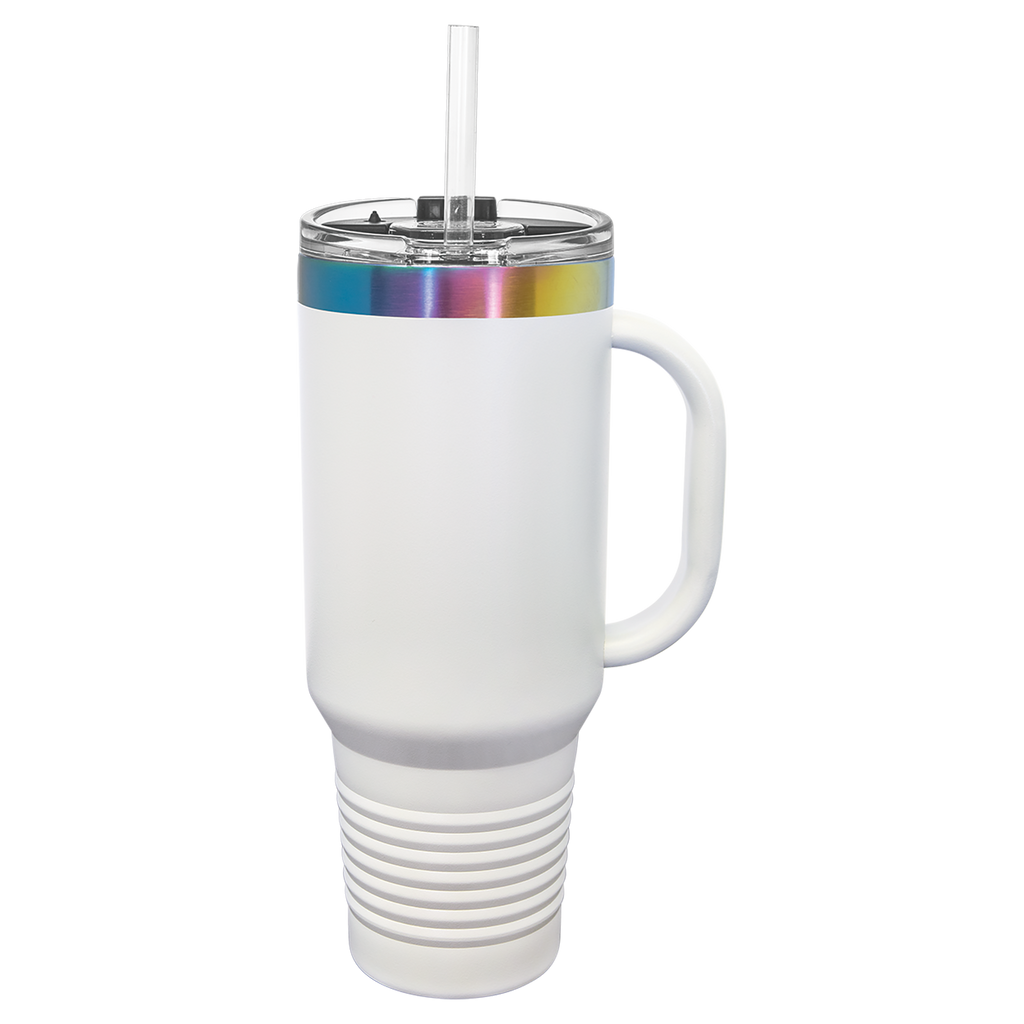 40 oz. White/Prism ION-Plated Travel Mug with Straw