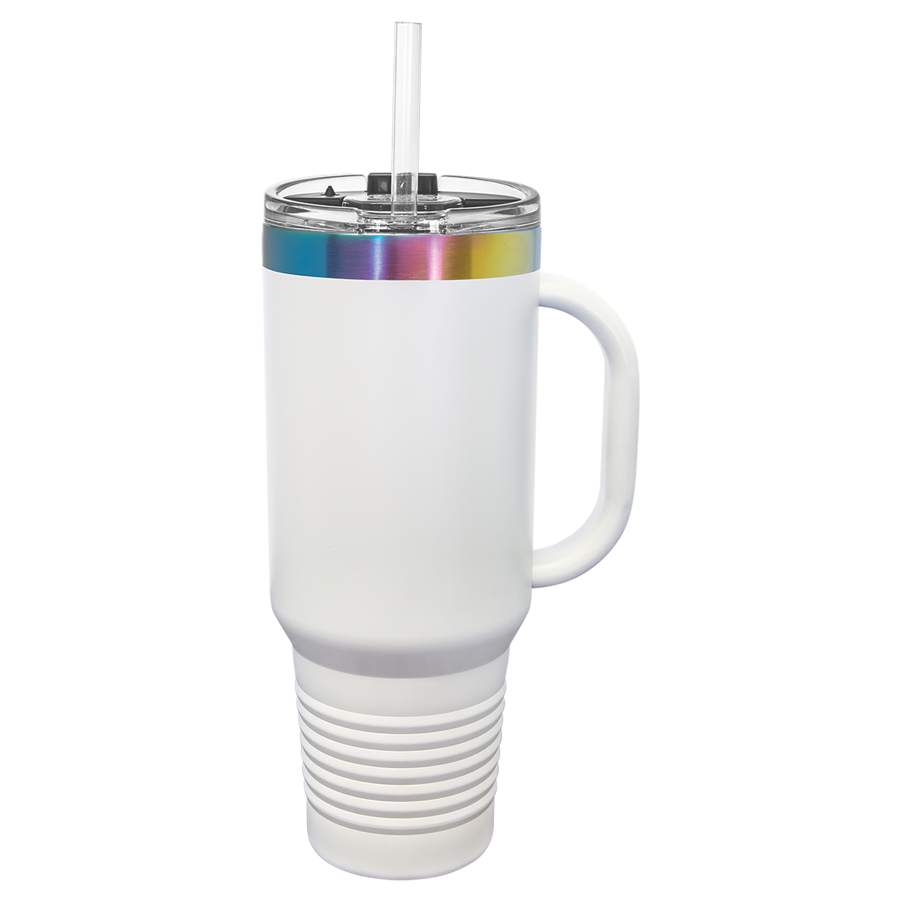40 oz. White/Prism ION-Plated Travel Mug with Straw