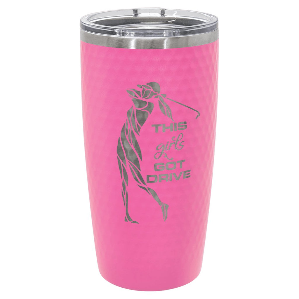 20 oz. Pink Golf Tumbler - Full Dimples and Slider Lid