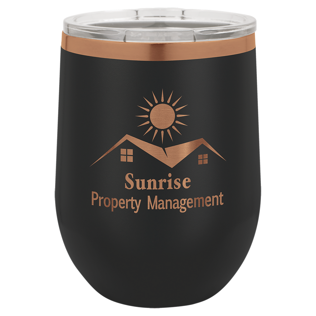 12 oz. Black/Rose Gold ION-Plated Stemless Wine Tumbler with Lid