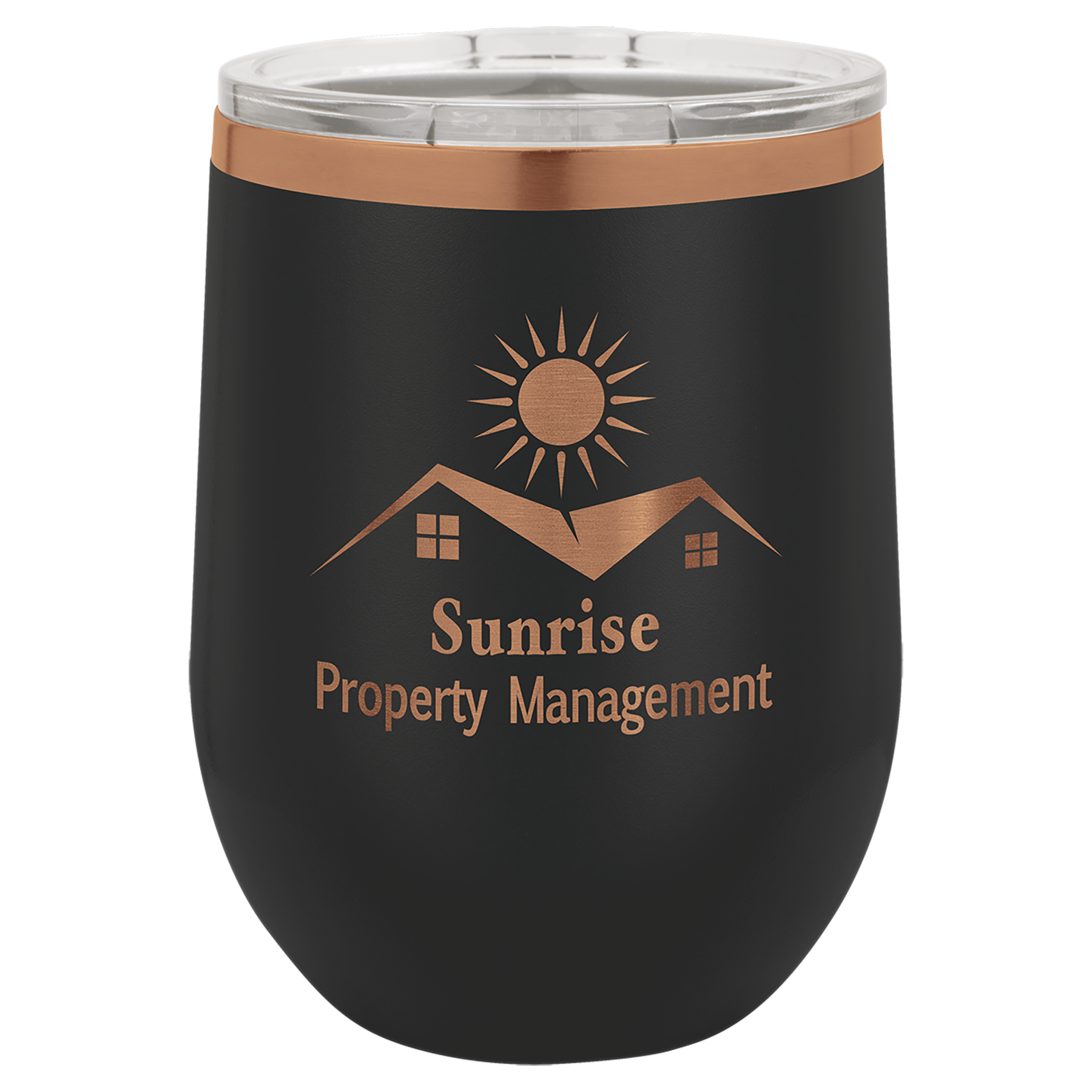 12 oz. Black/Rose Gold ION-Plated Stemless Wine Tumbler with Lid