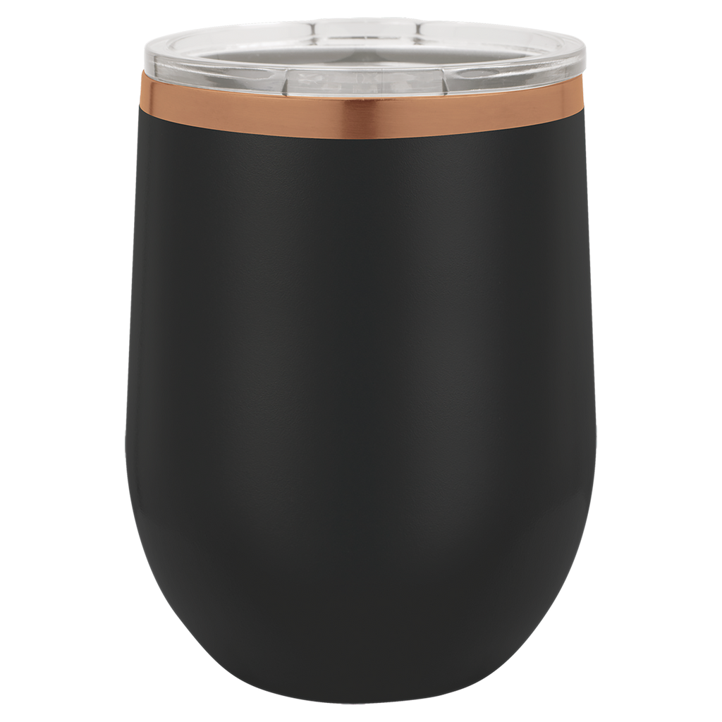 12 oz. Black/Rose Gold ION-Plated Stemless Wine Tumbler with Lid blank-preview