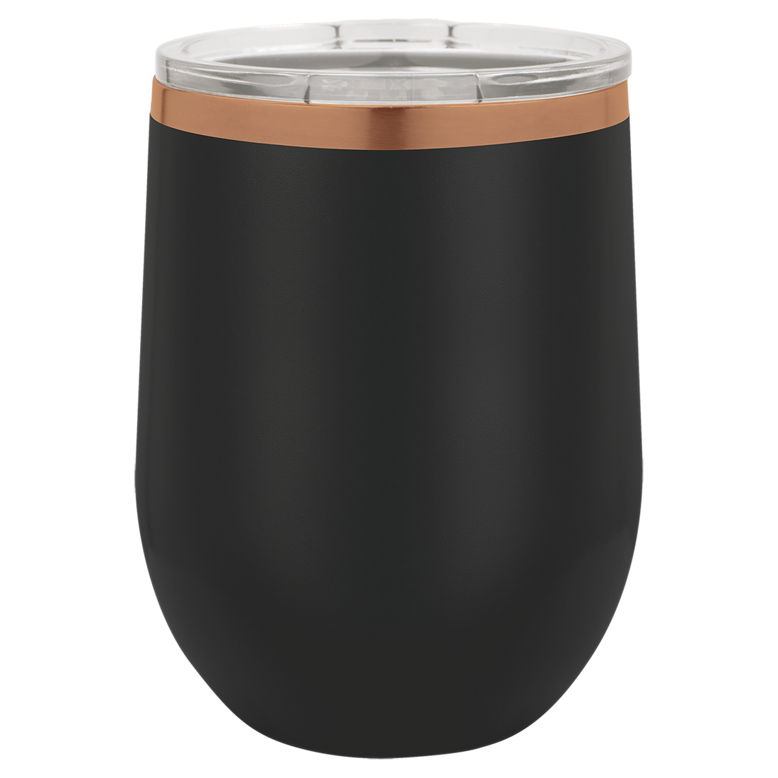 Stemless Wine Tumbler with Standard Lid – 12 oz. / Black (Rose Gold) preview