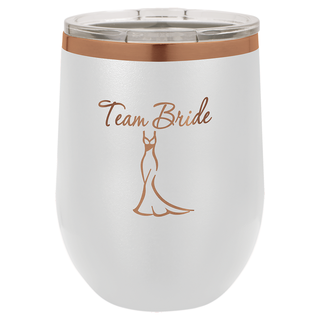 12 oz. White/Rose Gold ION-Plated Stemless Wine Tumbler with Lid