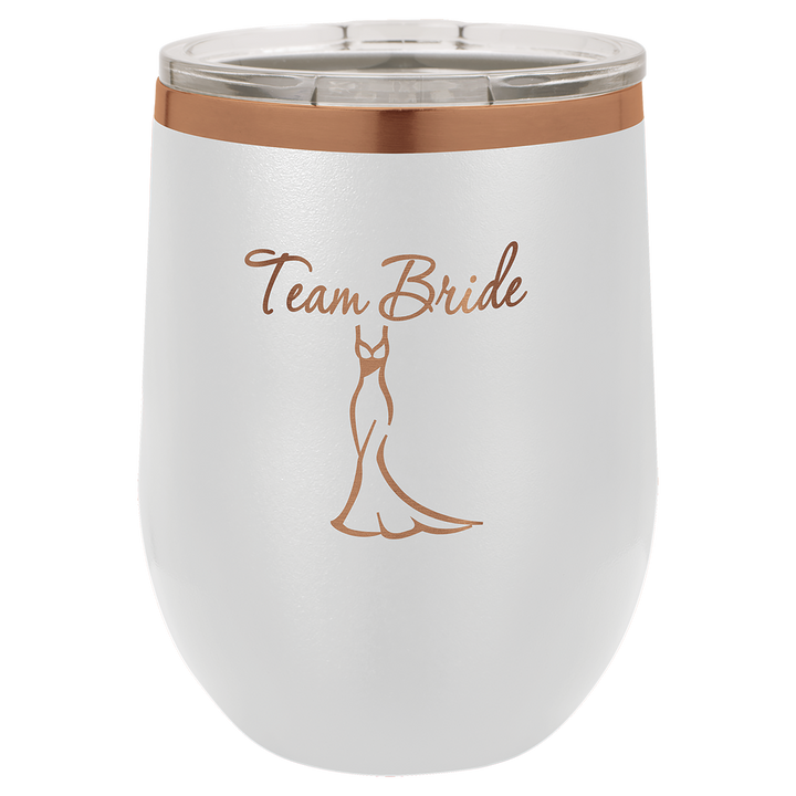 Stemless Wine Tumbler with Standard Lid – 12 oz. / White (Rose Gold)
