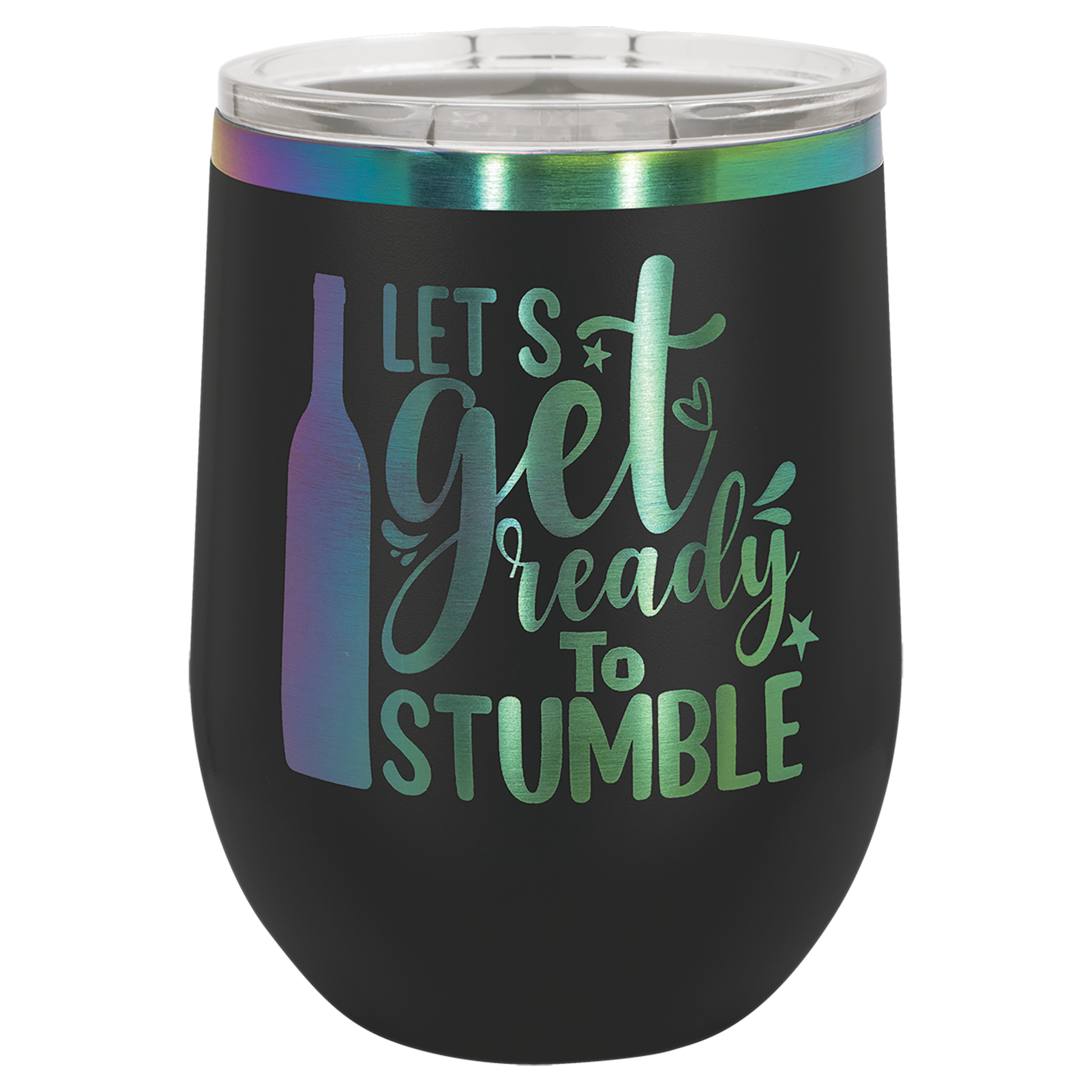 12 oz. Black/Prism ION-Plated Stemless Wine Tumbler with Lid