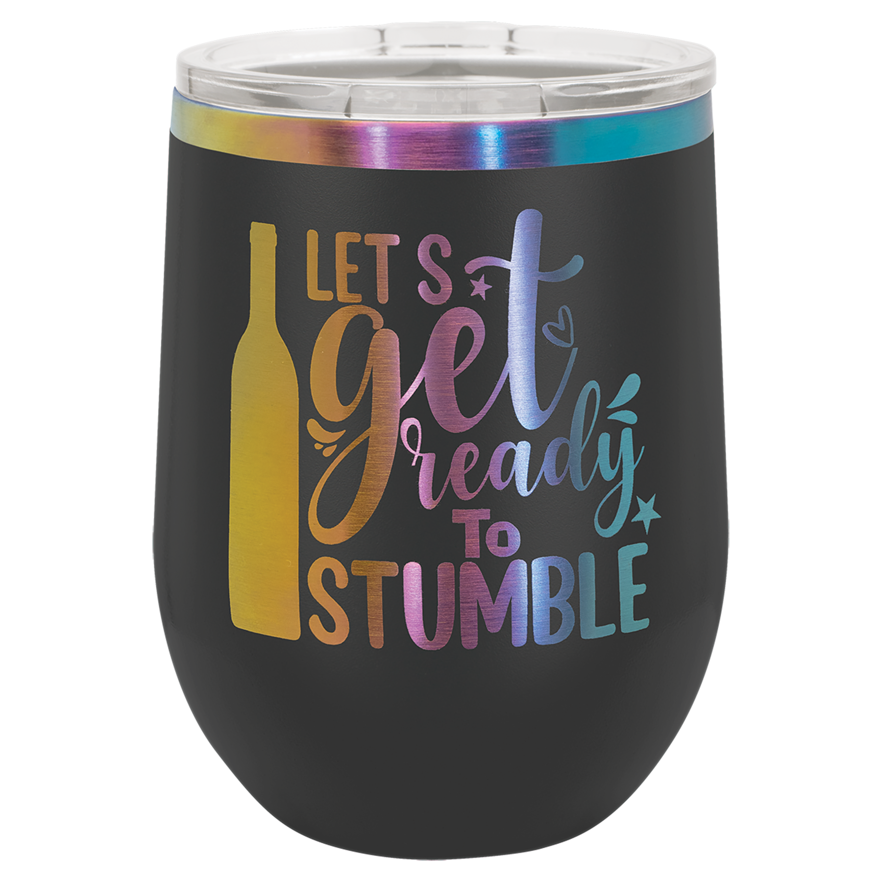 12 oz. Black/Prism ION-Plated Stemless Wine Tumbler with Lid